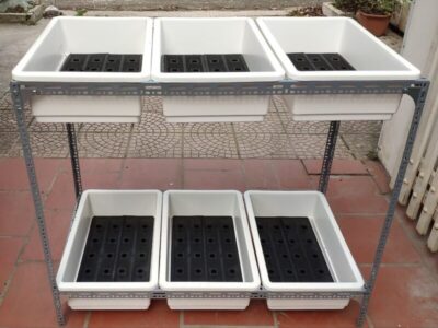 kệ trồng rau sắt V lỗ thẳng đứng 6 khay rau