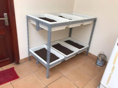 kệ trồng rau sắt V lỗ thẳng đứng 6 khay