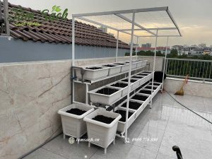 kệ 3 tầng trồng rau sân thượng 21 khay