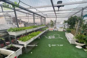 Khung kệ 2 tầng được lắp đặt chắc chắn ngoài trời